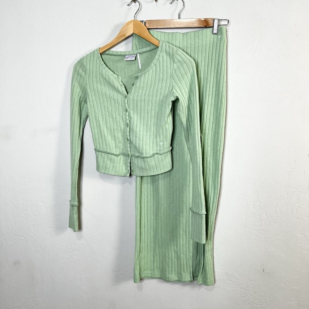 Urban Outfitters Out From Under Suki Ribbed Cardigan Maxi Skirt Set‎ Green Sz XS